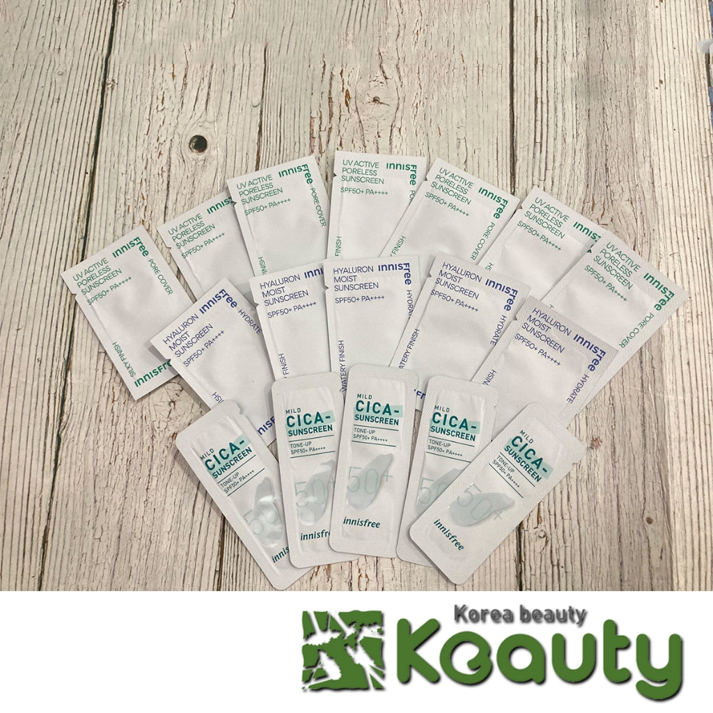 Sample dùng thử Kem chống nắng Mild Cica Sunscreen, Hyaluron Moist Sunscreen, UV Active Poreless Sunscreen 1ml