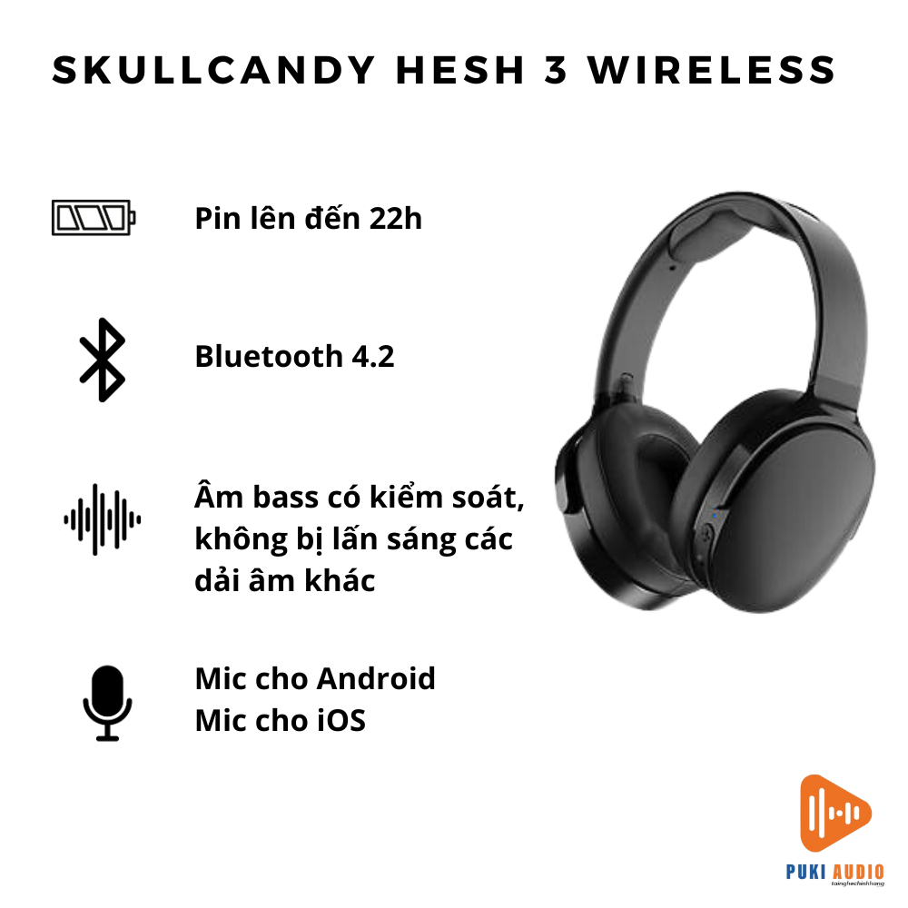 Tai Nghe Chụp Tai Bluetooth Skullcandy HESH 3 Chính Hãng