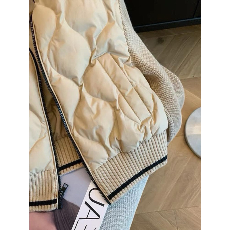 Áo phao phối len cổ đứng hàng Quảng Châu