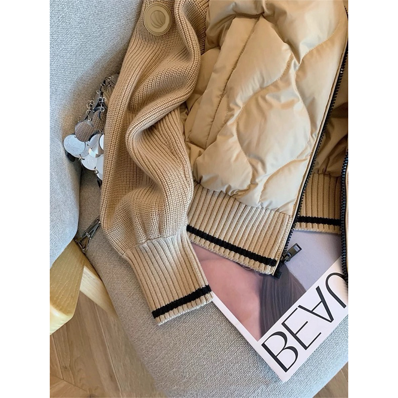 Áo phao phối len cổ đứng hàng Quảng Châu