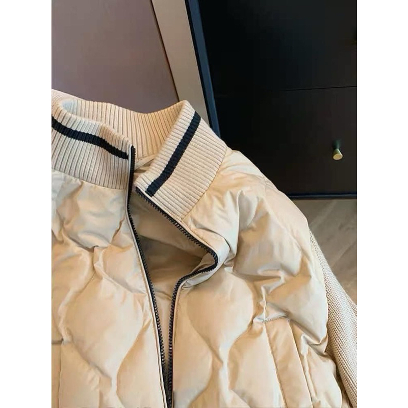 Áo phao phối len cổ đứng hàng Quảng Châu