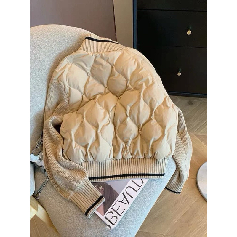 Áo phao phối len cổ đứng hàng Quảng Châu