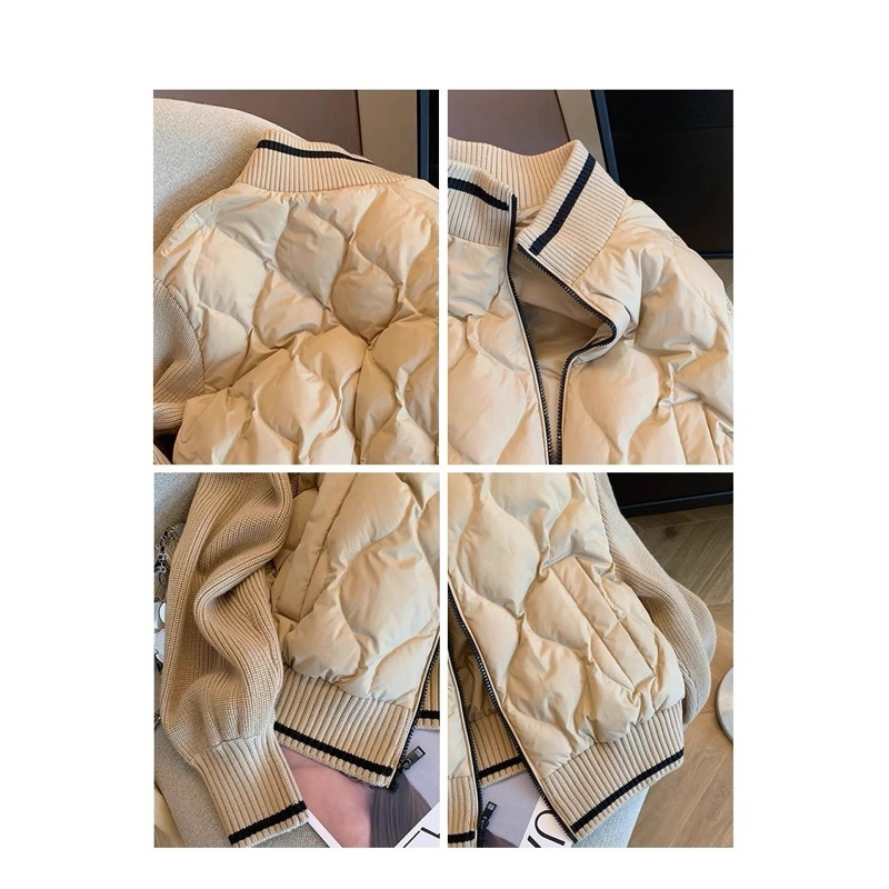 Áo phao phối len cổ đứng hàng Quảng Châu