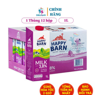    Thùng 12 Hộp  Sữa Tươi Nguyên Kem Happy Barn 1L - Sữa Tươi Ba Lan 