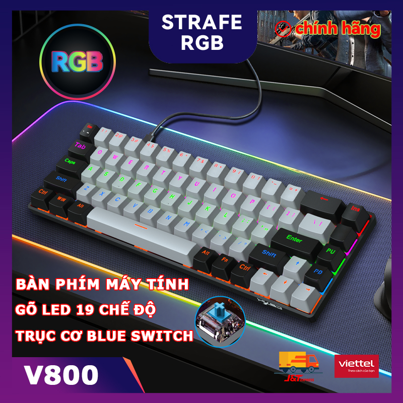 Bàn Phím máy tính Gaming V800 -Blue switch LED RGB 19 Chế Độ Khác Nhau chống nước combo có dây chuột - chất lượng cao