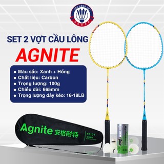 Bộ 2 vợt cầu lông chính hãng AGNITE, khung siêu nhẹ, bền đẹp, tặng cầu và bao đựng vợt