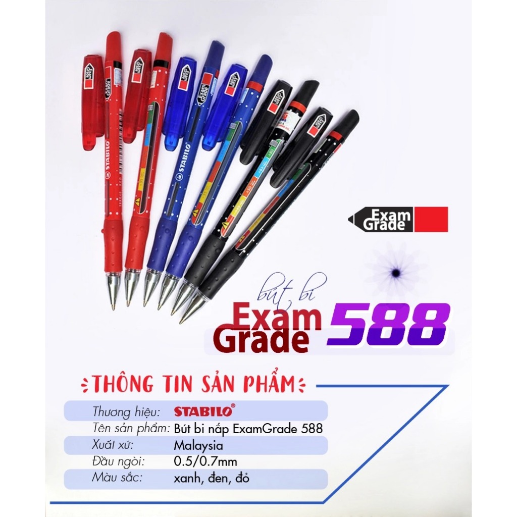 Bộ 3 cây bút bi STABILO Exam Grade 588F nét 0.5mm