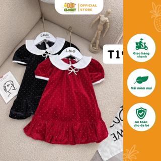 Váy bé gái, đầm bé gái dự tiệc, váy noel tết bé gái chất liệu nhung đính đá (cho bé 8-28kg) T198