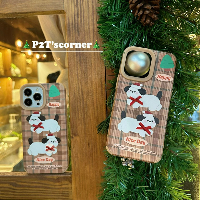 Ốp HappyNiceday Cún Đeo Nơ Đỏ caro