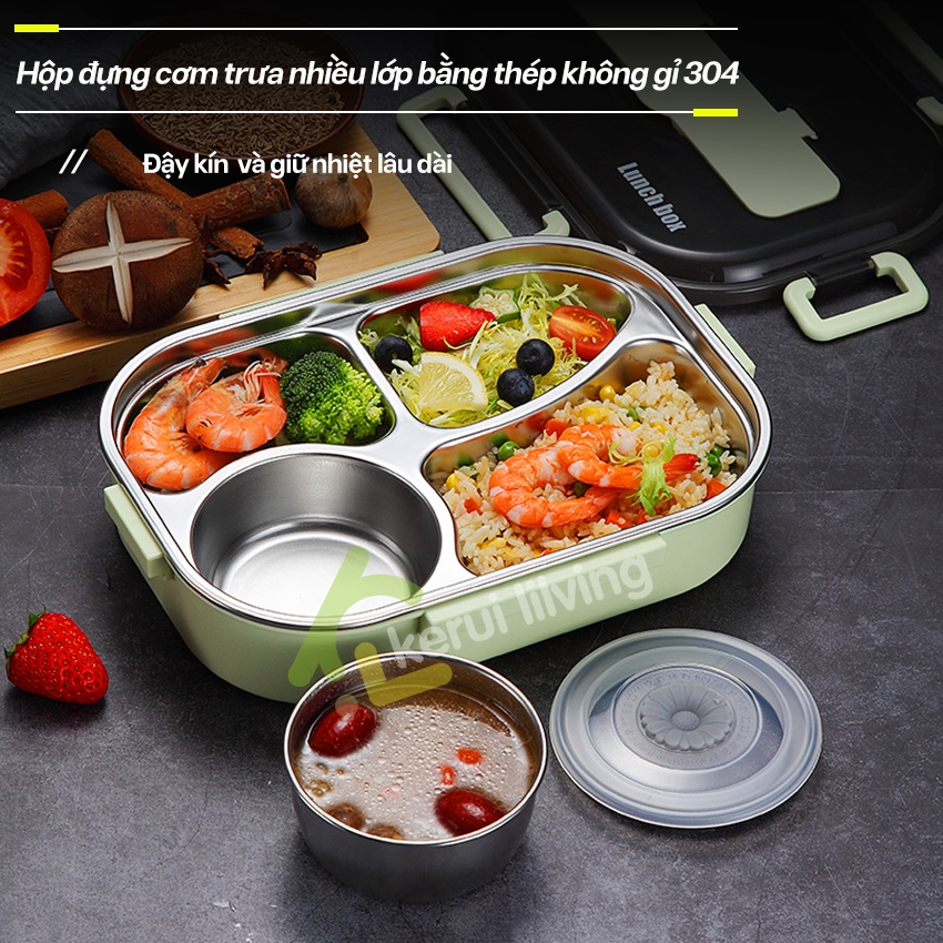 Hộp cơm khay inox cao cấp BUNA, Hộp đựg thức ăn Camen cơm chia ngăn, Hộp cơm chịu nhiệt lò vi sóng | BigBuy360 - bigbuy360.vn