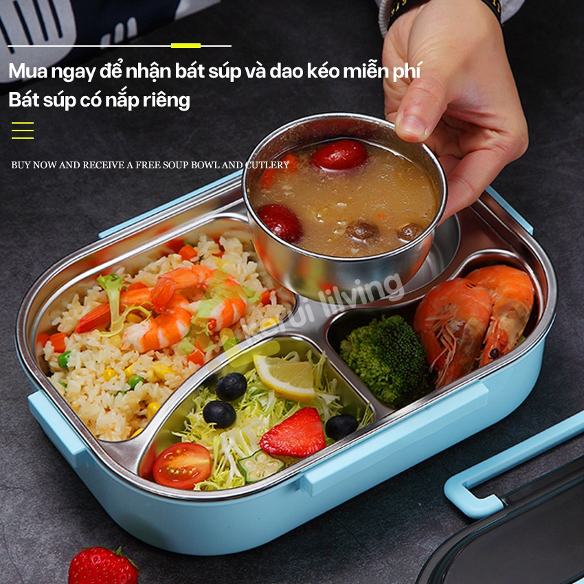 Hộp cơm khay inox cao cấp BUNA, Hộp đựg thức ăn Camen cơm chia ngăn, Hộp cơm chịu nhiệt lò vi sóng | BigBuy360 - bigbuy360.vn