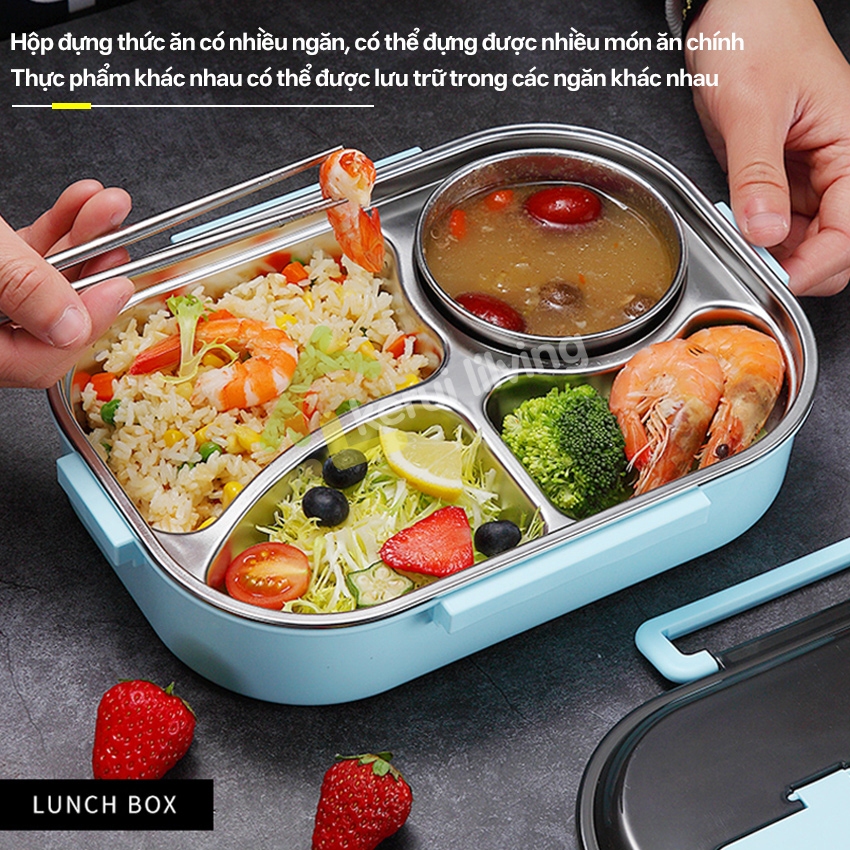 Hộp cơm khay inox cao cấp BUNA, Hộp đựg thức ăn Camen cơm chia ngăn, Hộp cơm chịu nhiệt lò vi sóng | BigBuy360 - bigbuy360.vn
