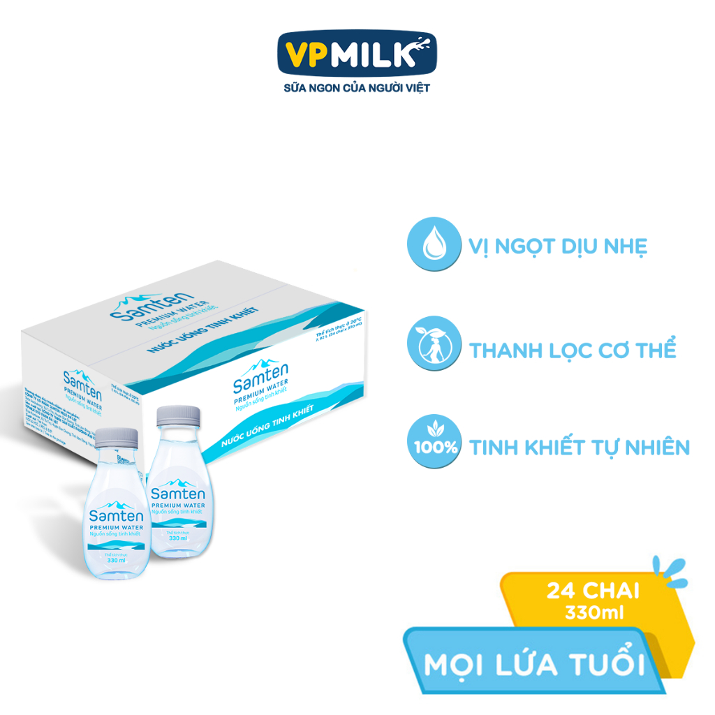 Nước uống tinh khiết cao cấp Samten Premium Water thể tích 330ml (thùng 24 chai)