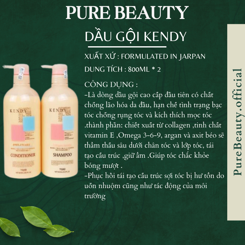 Dầu gội xả dưỡng sinh KENDY 800ML * 2 dưỡng ẩm phục hồi tái tạo sợi tóc giúp tóc vào nếp tự nhiên