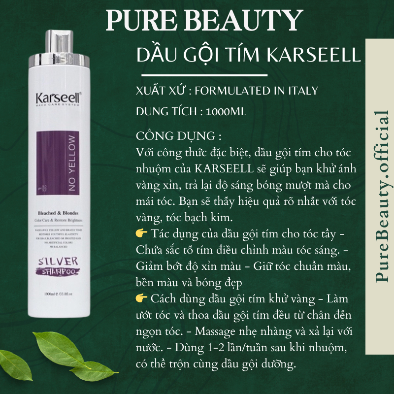 Dầu gội tím KARSEELL 500ML , dầu gội khử vàng và giữ màu dành cho tóc tẩy nhuộm màu thời trang