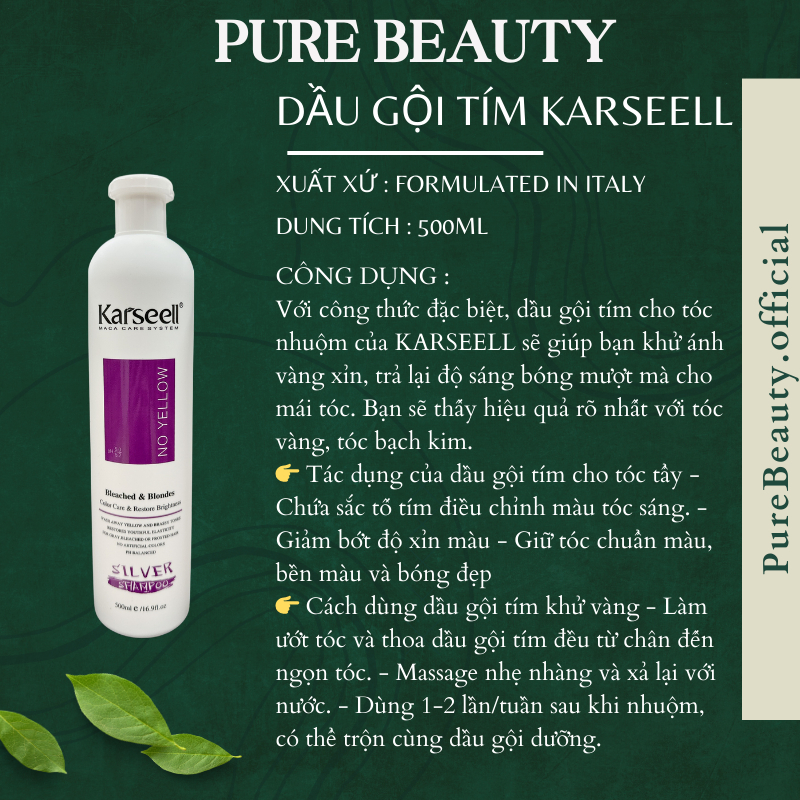 Dầu gội tím KARSEELL 500ML , dầu gội khử vàng và giữ màu dành cho tóc tẩy nhuộm màu thời trang
