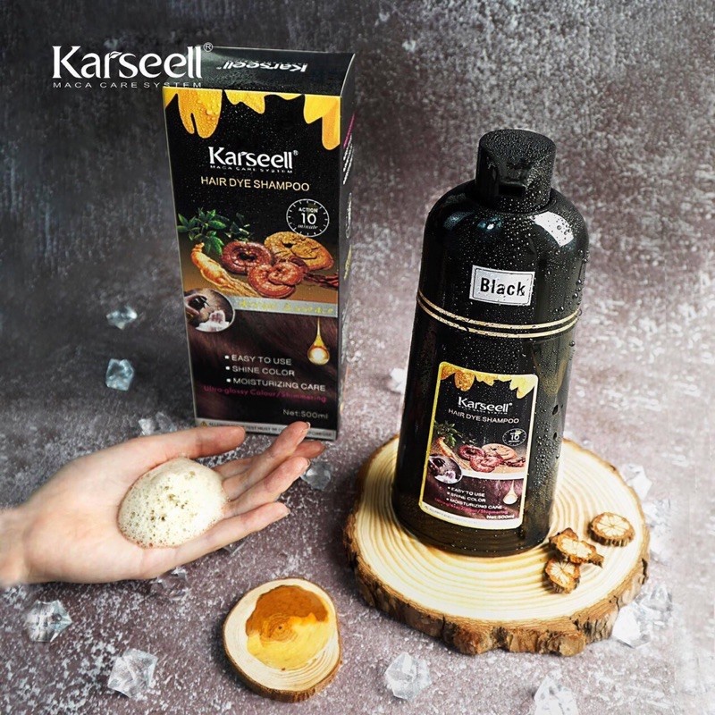 Dầu gội phủ bạc nhuộm tóc đen, nâu thảo dược KARSEELL Hair Dye Shampoo 500ml