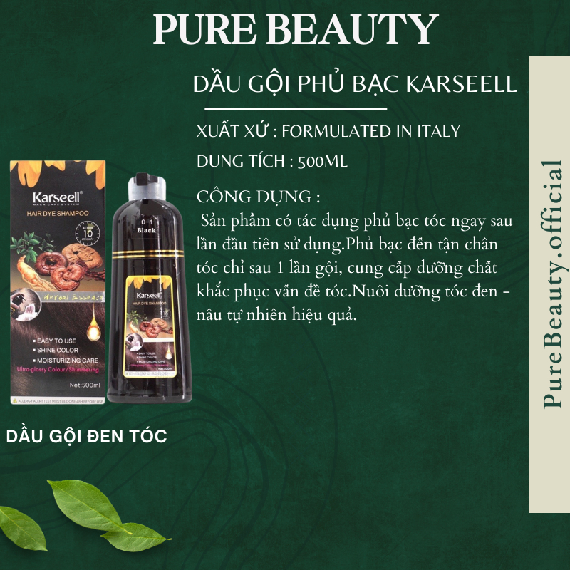 Dầu gội phủ bạc nhuộm tóc đen, nâu thảo dược KARSEELL Hair Dye Shampoo 500ml