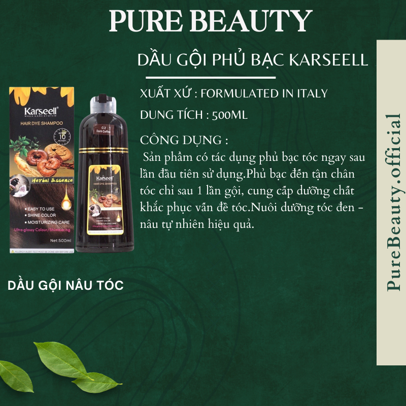 Dầu gội phủ bạc nhuộm tóc đen, nâu thảo dược KARSEELL Hair Dye Shampoo 500ml