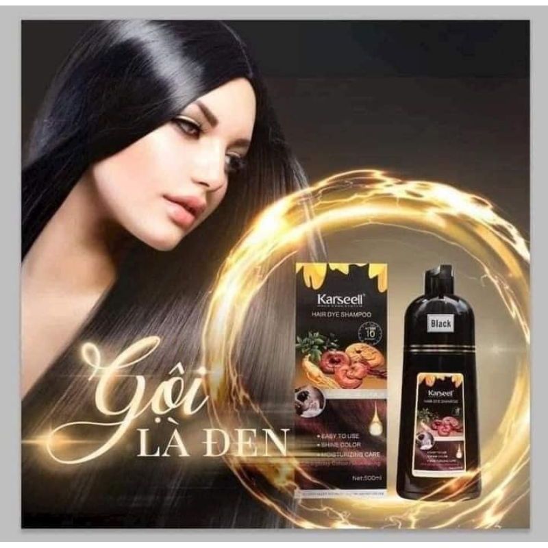 Dầu gội phủ bạc nhuộm tóc đen, nâu thảo dược KARSEELL Hair Dye Shampoo 500ml