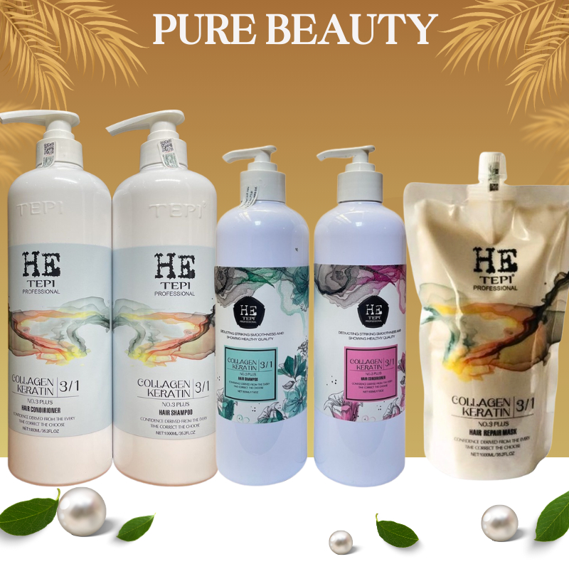 Dầu gội xả keratin HE TEPI 1000ML * 2 Kiềm dầu phục hồi nang tóc siêu mềm mượt hương nước hoa