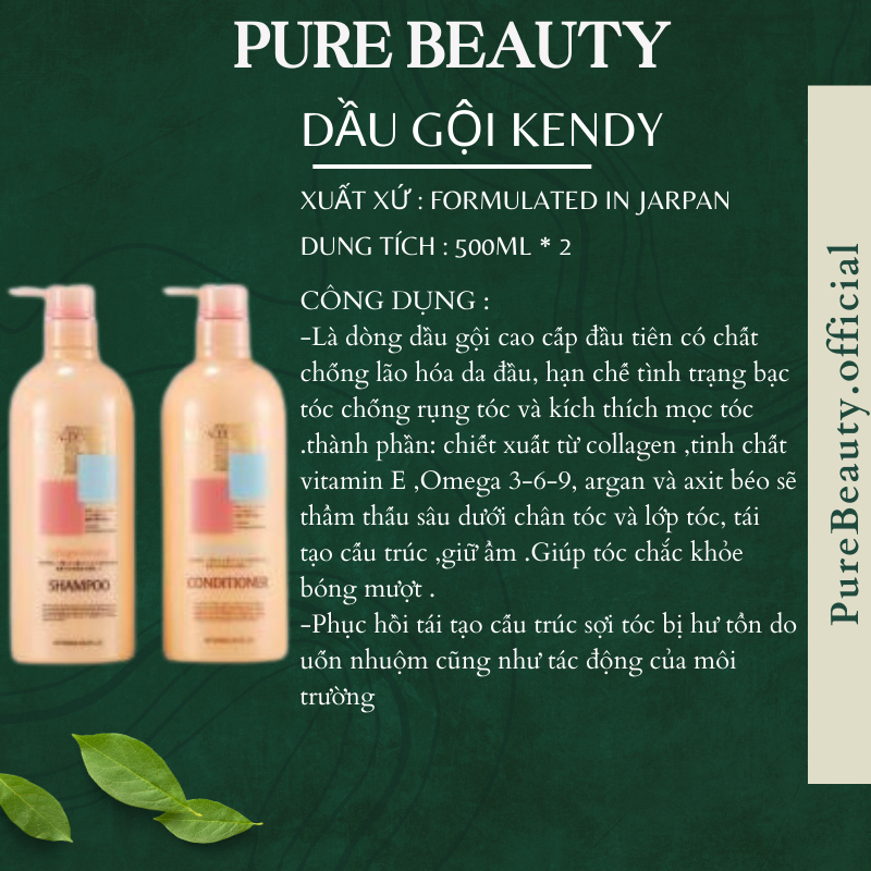 Dầu gội xả dưỡng sinh KENDY 800ML * 2 dưỡng ẩm phục hồi tái tạo sợi tóc giúp tóc vào nếp tự nhiên