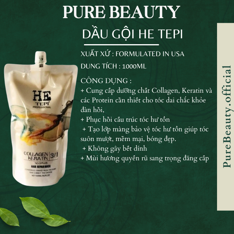 Dầu gội xả keratin HE TEPI 1000ML * 2 Kiềm dầu phục hồi nang tóc siêu mềm mượt hương nước hoa