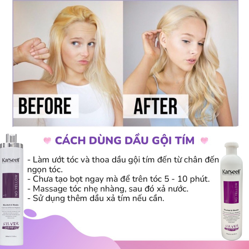 Dầu gội tím KARSEELL 500ML , dầu gội khử vàng và giữ màu dành cho tóc tẩy nhuộm màu thời trang