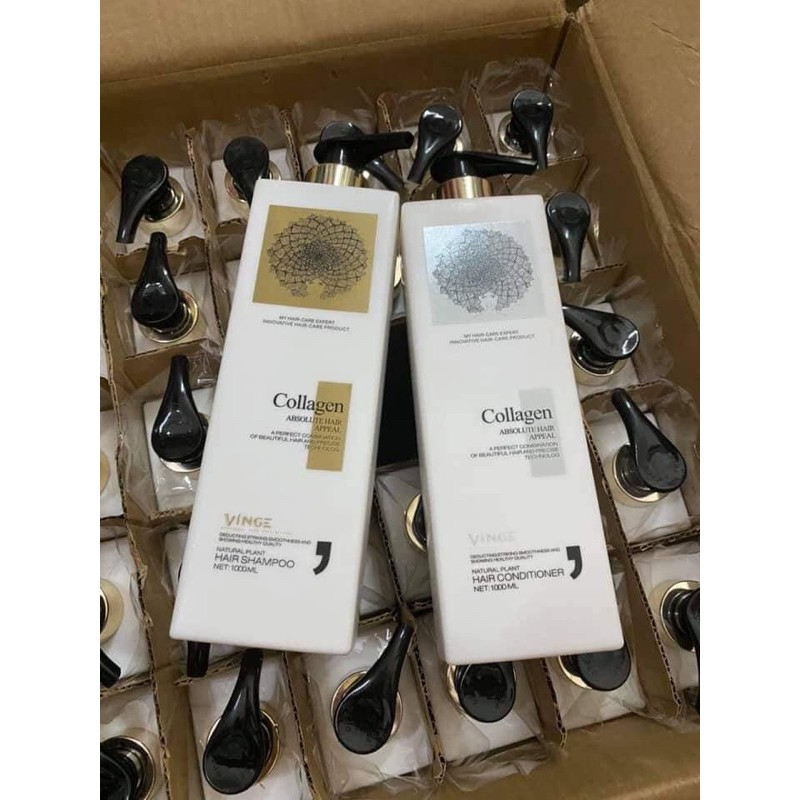Dầu gội xả COLLAGEN VINGE 1000ML * 2 Chống rụng tóc kích thích mọc tóc phục hồi tóc hư tổn hương nước hoa
