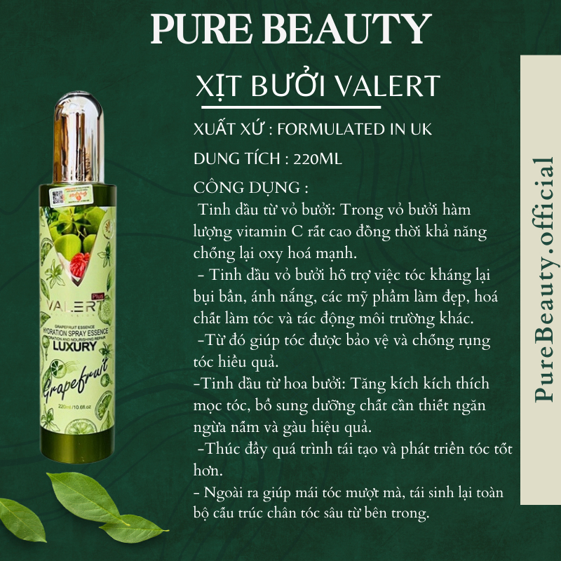 Dầu Gội Xả Bưởi Grapefruit Valert 850ml * 2 Phục Hồi Tóc Khô Xơ Hư Tổn, Chống Rụng và Kích Thích Mọc Tóc