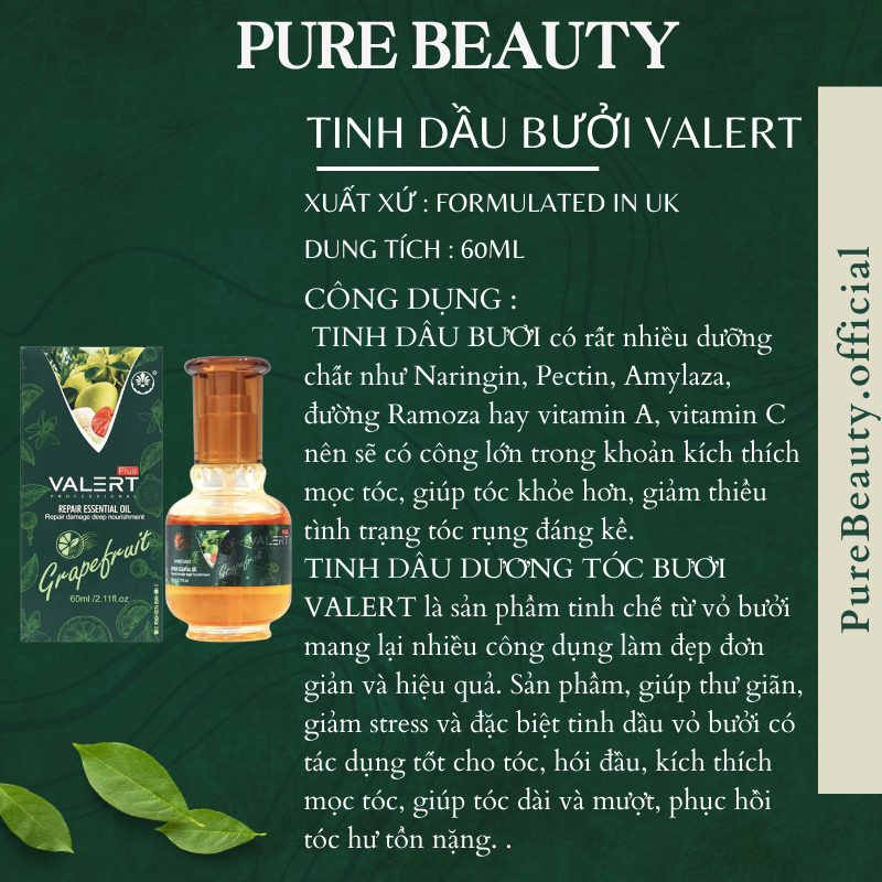 Dầu Gội Xả Bưởi Grapefruit Valert 850ml * 2 Phục Hồi Tóc Khô Xơ Hư Tổn, Chống Rụng và Kích Thích Mọc Tóc
