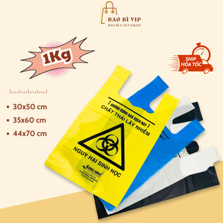 Túi đựng rác y tế tự hủy sinh học có quai 1KG, túi nilon đựng chất thải y tế 4 màu đủ size