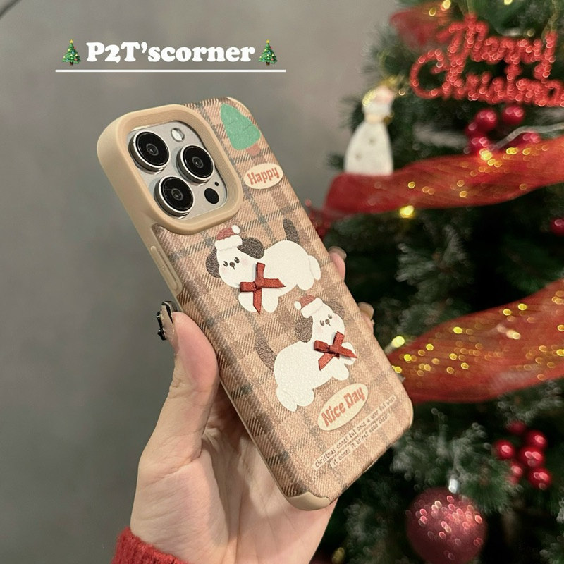 Ốp HappyNiceday Cún Đeo Nơ Đỏ caro