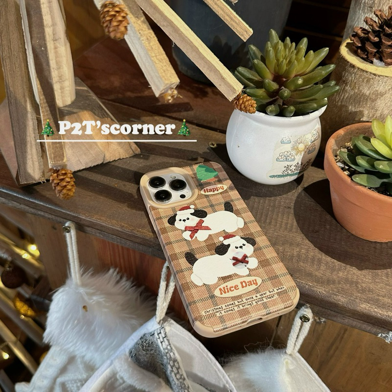 Ốp HappyNiceday Cún Đeo Nơ Đỏ caro