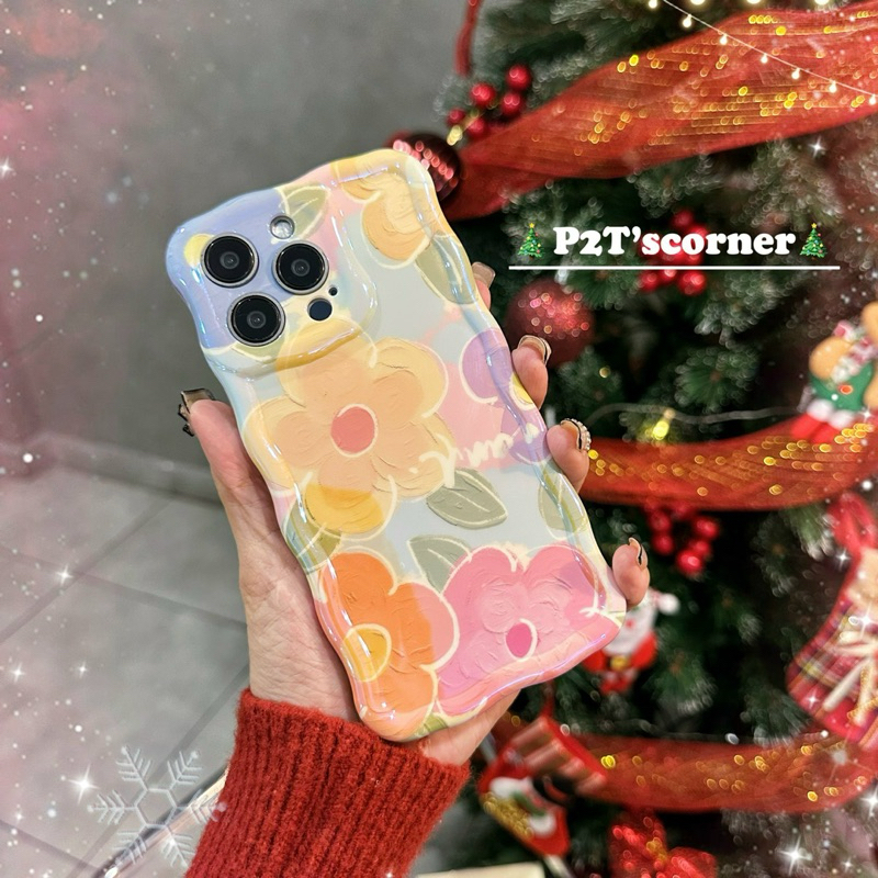 Ốp Lưng Viền Sóng Hologram Hoa Vàng Hồng