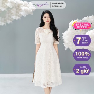Đầm công sở thiết kế lavender fashion chất ren dáng xòe mềm mại phối hoa đính cổ d2959