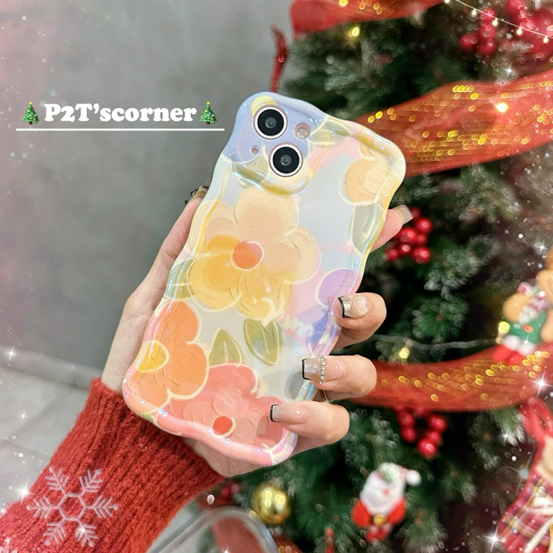 Ốp Lưng Viền Sóng Hologram Hoa Vàng Hồng