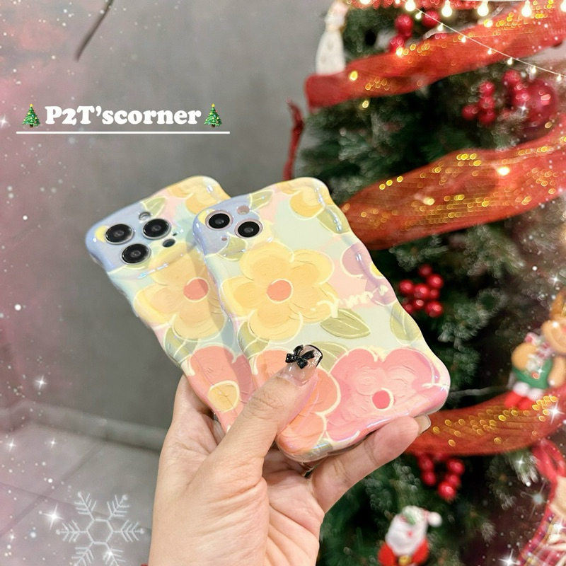 Ốp Lưng Viền Sóng Hologram Hoa Vàng Hồng