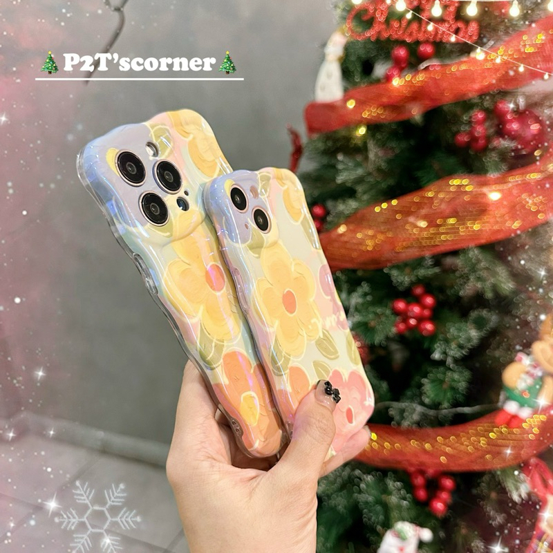 Ốp Lưng Viền Sóng Hologram Hoa Vàng Hồng