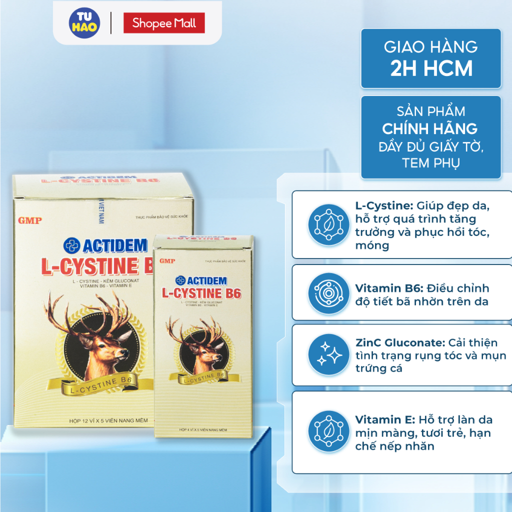 Viên uống Actidem L Cystine Kẽm Vitamin B6 20/60 viên