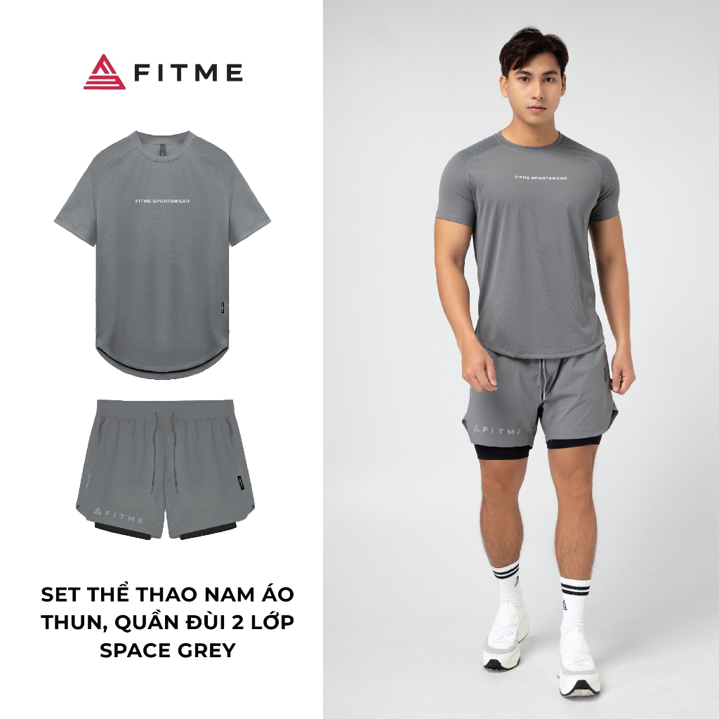 Bộ đồ chạy bộ tập gym nam Fitme chất thun thể thao co giãn 4 chiều cao cấp Space Grey