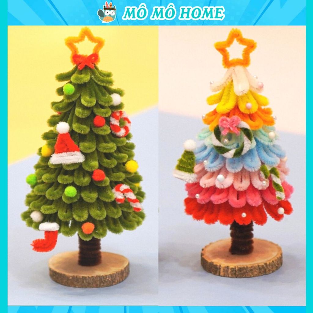 Set làm cây thông noel kẽm nhung Kèm đèn led trang trí Giáng sinh đồ chơi chủ công Mô Mô Home