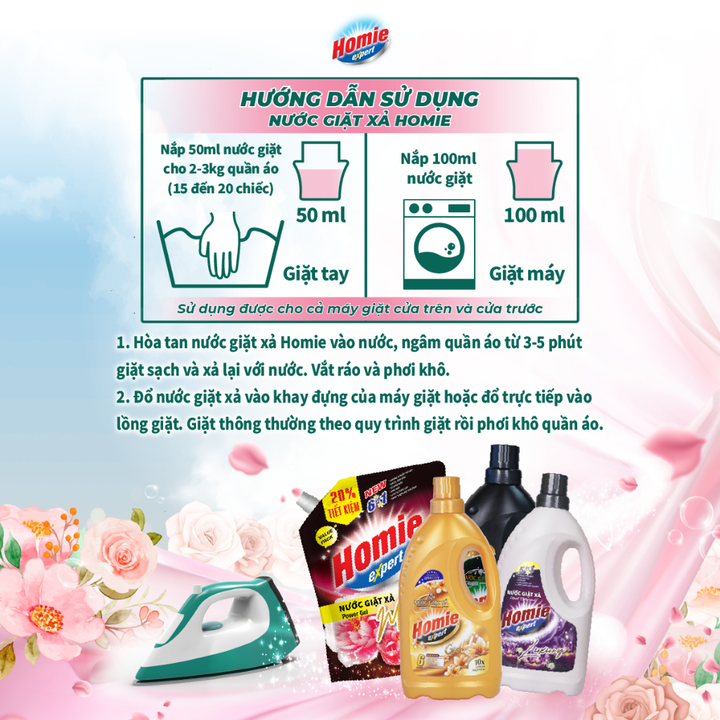 Combo 3 món: 2 Nước Giặt Xả 3,5kg + 1 Nước Giặt Xả 2kg HOMIE EXPERT