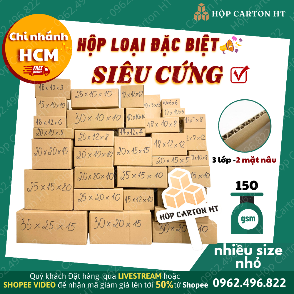 Hộp carton đóng hàng size NHỎ, hộp giấy gói hàng nhiều kích thước đựng mỹ phẩm, phụ kiện giá rẻ - Hộp carton HT