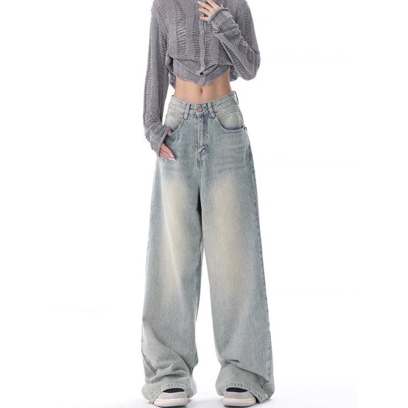 XANH TRẮNG MÂY - JEANS WASH  TRƠN ỐNG RỘNG PHONG CÁCH Y2k PHỦ GÓT HALO KAKI