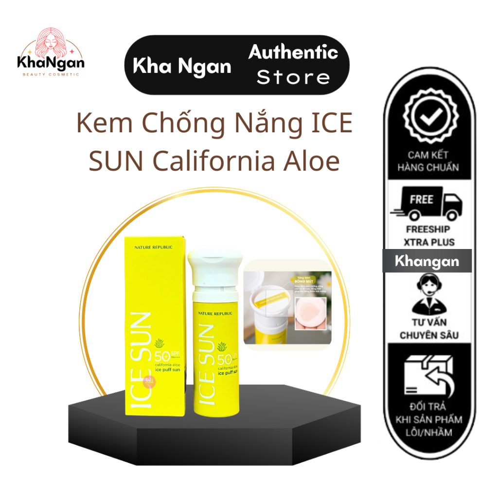 [Mẫu Mới 2023] Kem chống nắng ICE SUN California Aloe Ice puff sun SPF50++++ – Nature republic ice puff sun