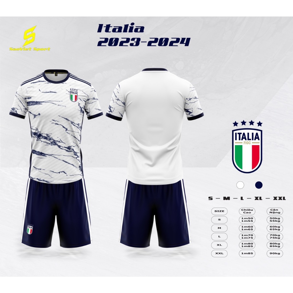 Bộ thể thao Italia 2023-2024  - áo bóng đá nam nữ vải thun lạnh mềm mịn