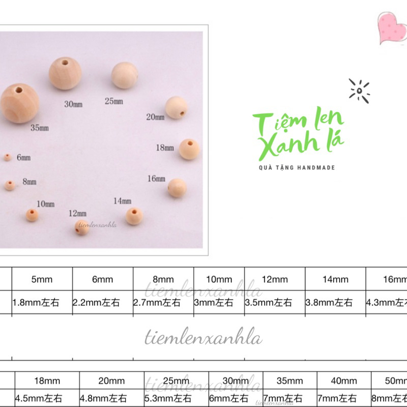 100 hạt gỗ làm đồ handmade size 8-20mm