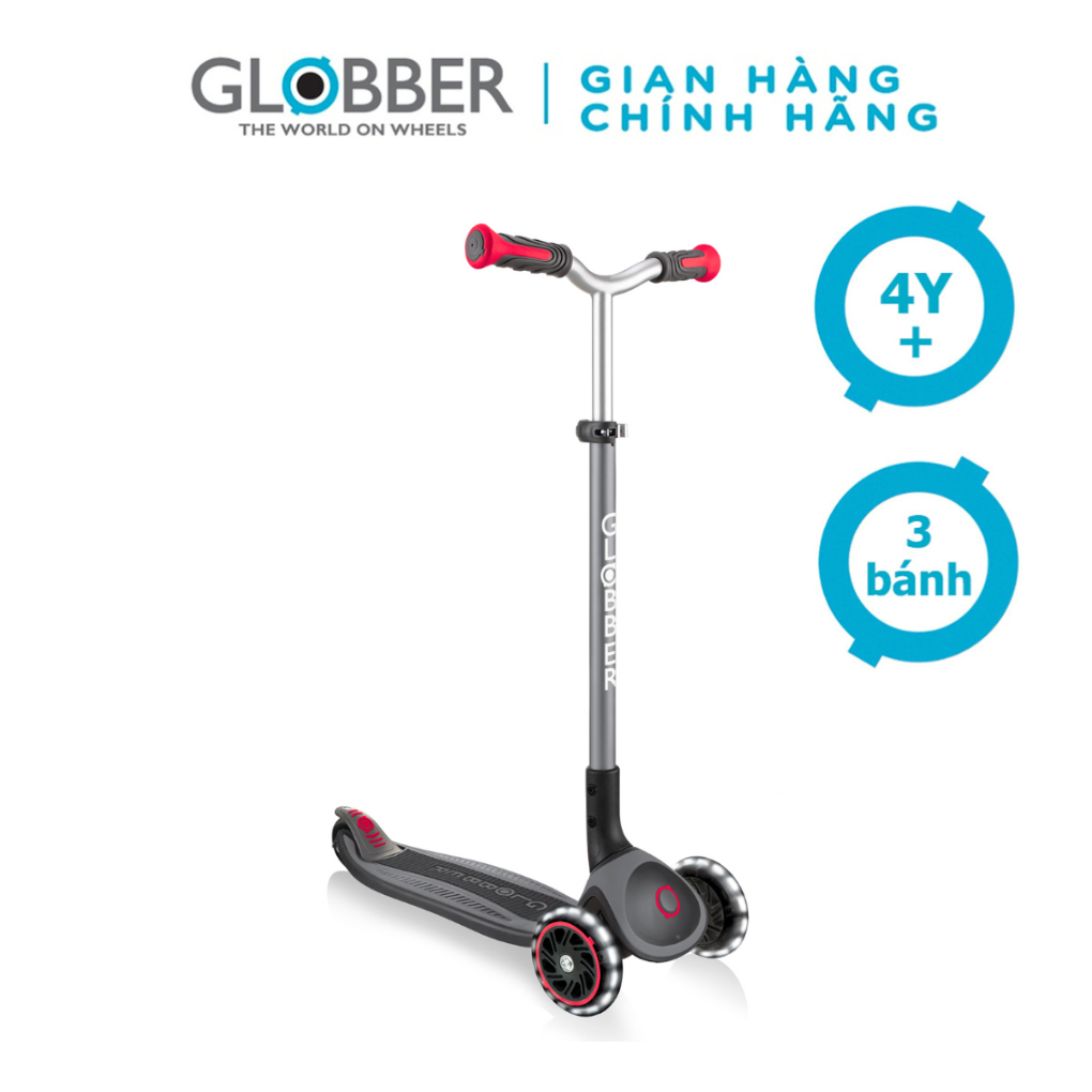 Xe Trượt Scooter 3 Bánh Globber Master Lights Cho Trẻ Em Từ 4 Đến 14 Tuổi - Đen/Đỏ