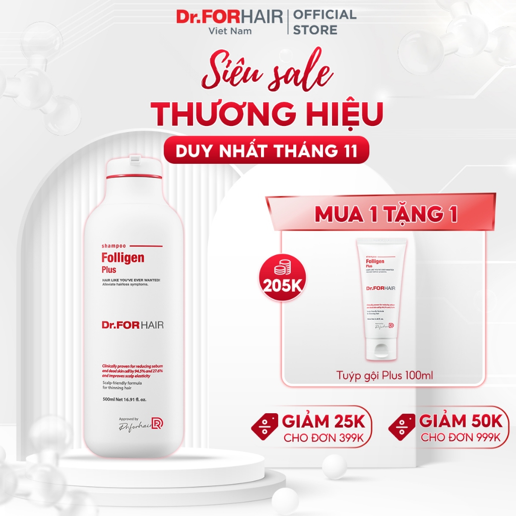 Dầu gội đầu hỗ trợ mọc tóc, giảm dầu giảm rụng tóc Dr.FORHAIR Folligen Plus Shampoo 500ml